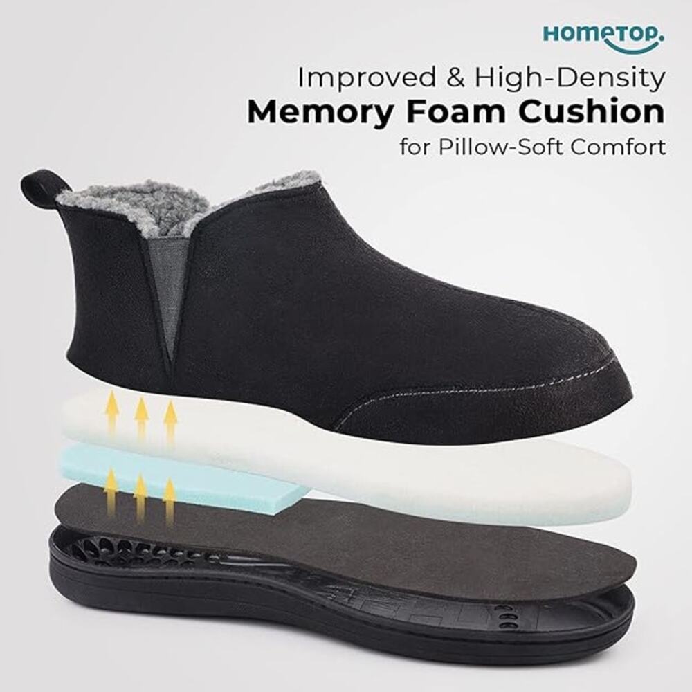 HomeTop Men's Soft Microsuede Sherpa Lined House Shoes with Elastic Dual Gores - Picture 3 of 6
